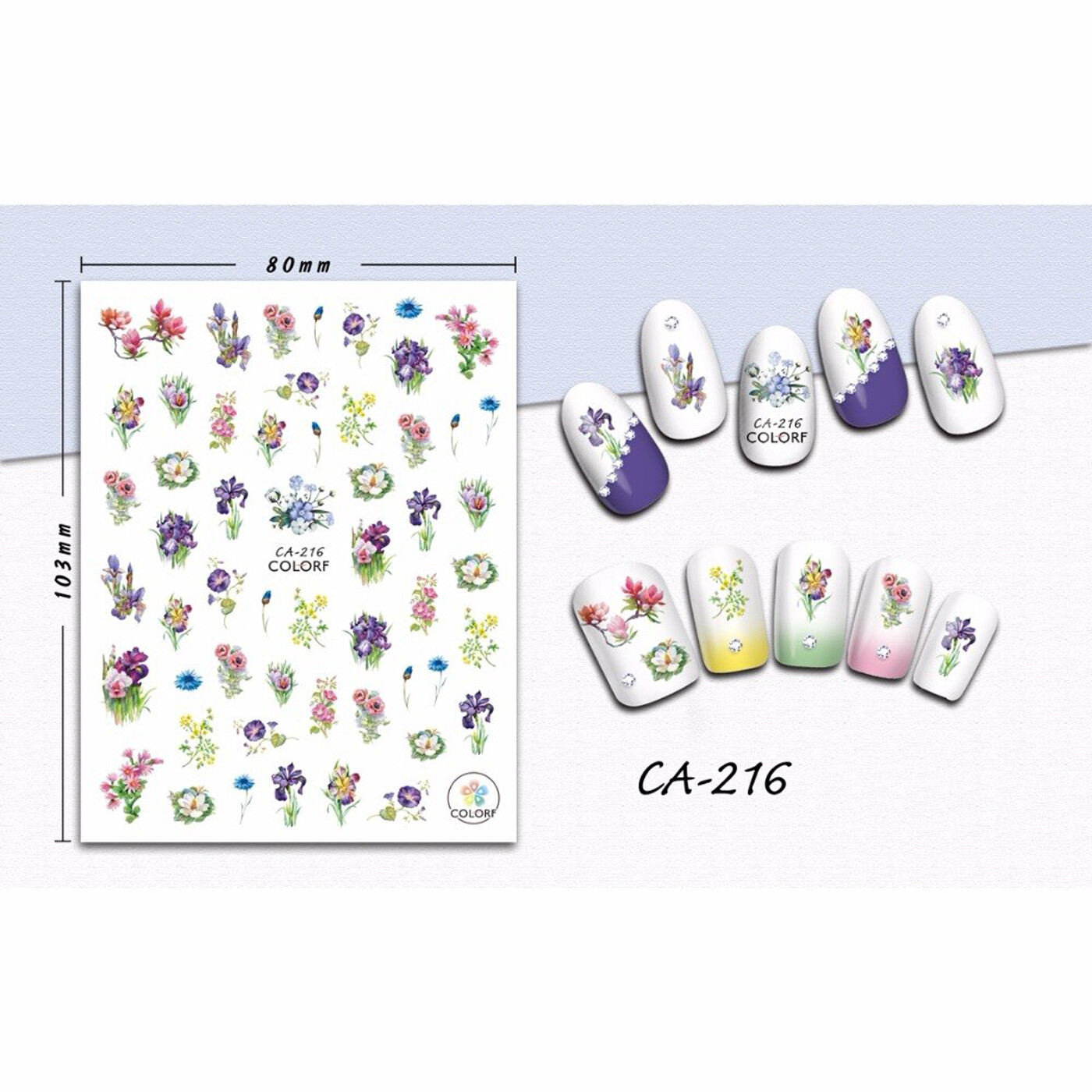 Nail art 3D stickers decal pink purple white flowers branches CA216