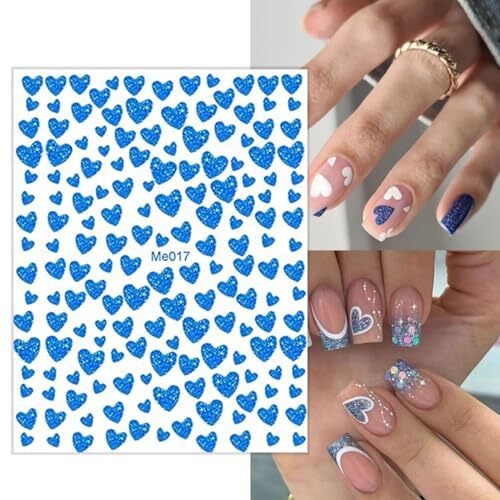 10 Sheets Heart Nail Stickers Decals Shiny Love Nail Decals Colorful heart-3