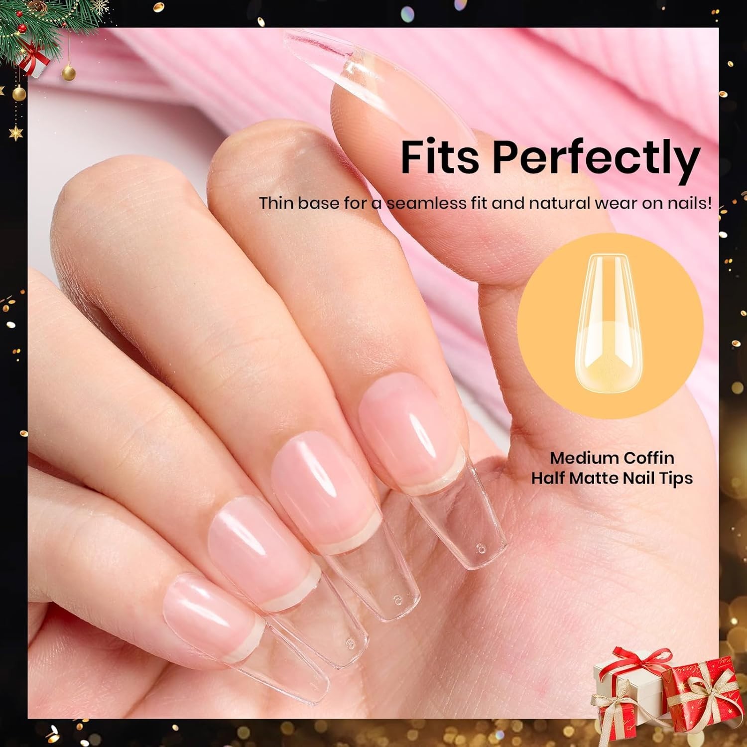 Beetles Medium and Short Coffin Gel Nail Tips Pre Etched 12 Sizes 576Pcs Kit
