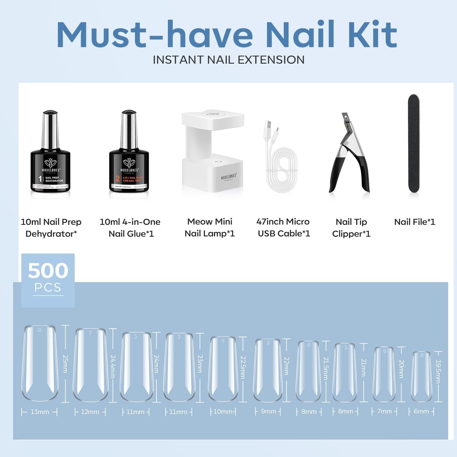 X Nail Gel Kit,Square Nail Tips, 9-in-One Glue Prep Dehydrator & Portable Min…