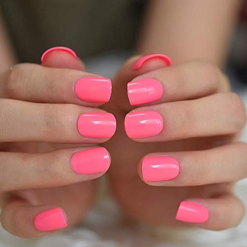 Neon Pink Press On Nails – Short Round – Bright & Deep – Women’s