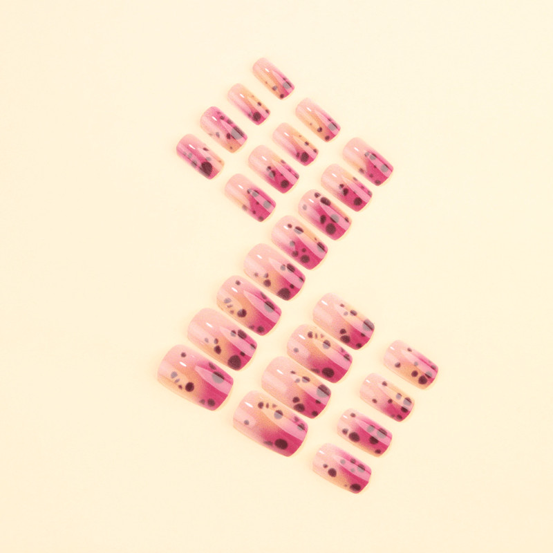 48Pcs-Medium Square Pink Orange Gradient Dark Purple Leopard Spot Press on Nails
