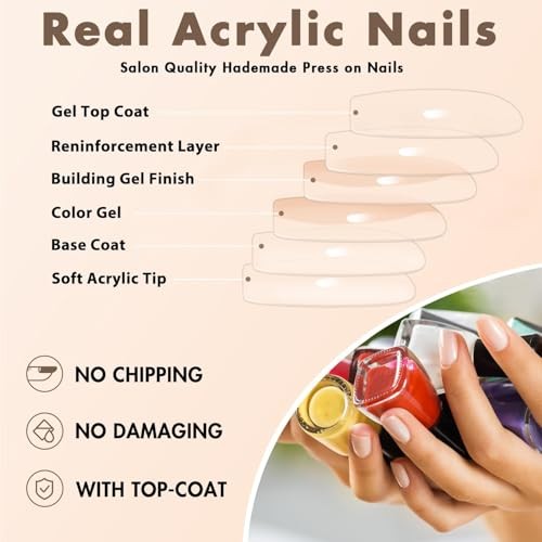 Dusty Pink Long Medium Press on Nails Coffin Nails Press Ons glossy pale pink