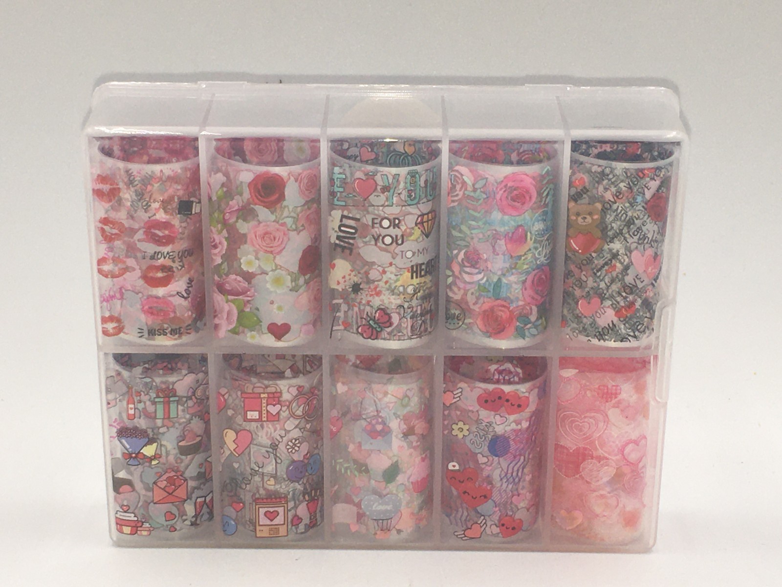 Unbranded 10 Piece Box Set of Nail Foil Transfer Stickers “Heart Mee” Pink Multi