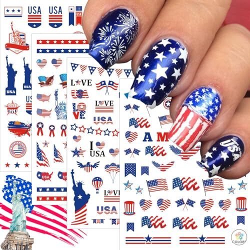 winthrop 12 Sheets 4th of July Independence Day Nail Art Stickers, Memorial