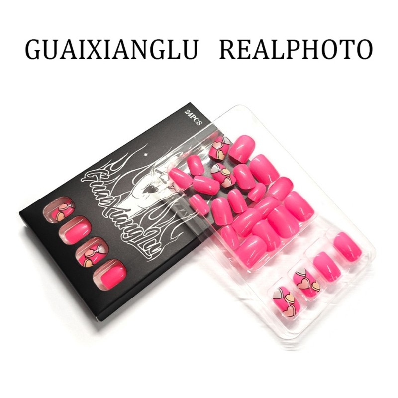 24Pcs Artistic Four Point Star Heart Nail Colorful Doodles Finish Comfortable