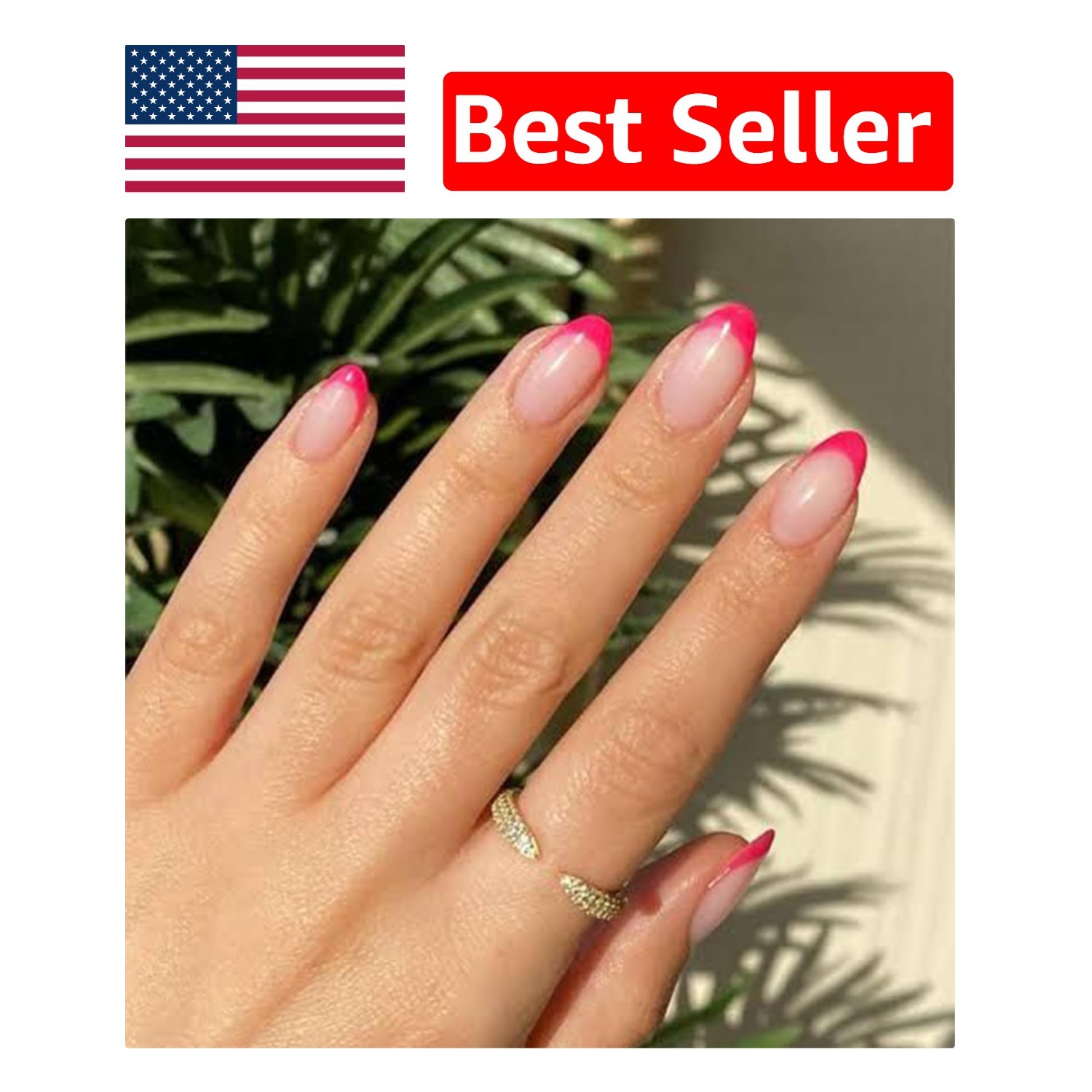 Durable Hot Pink Oval French Tip Nails – 32 Pcs Reusable Kit for Women
