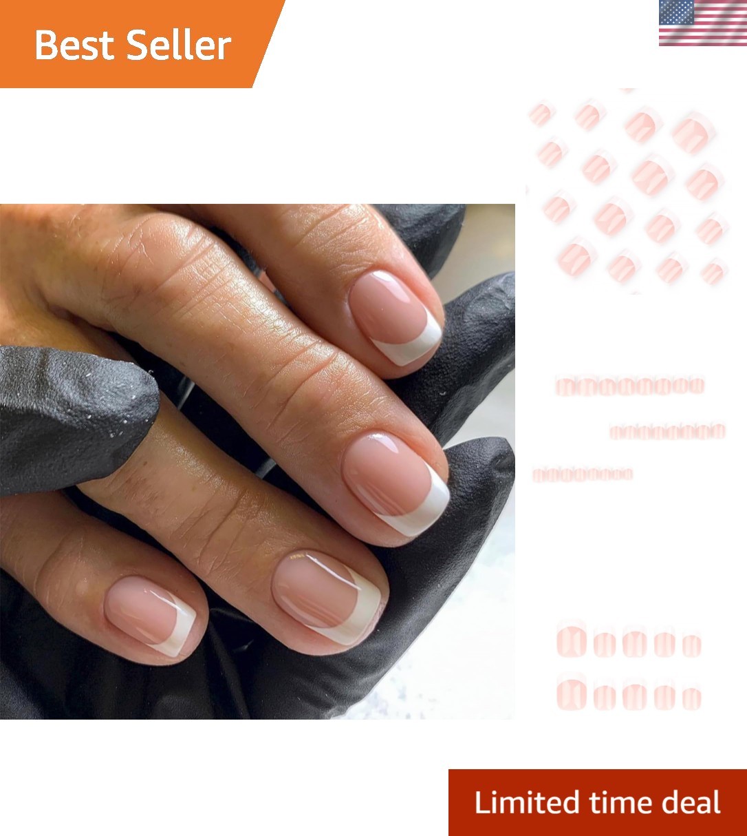 24 Pcs Glossy Short Square False Nails – Nude Pink French Tip Design for Women