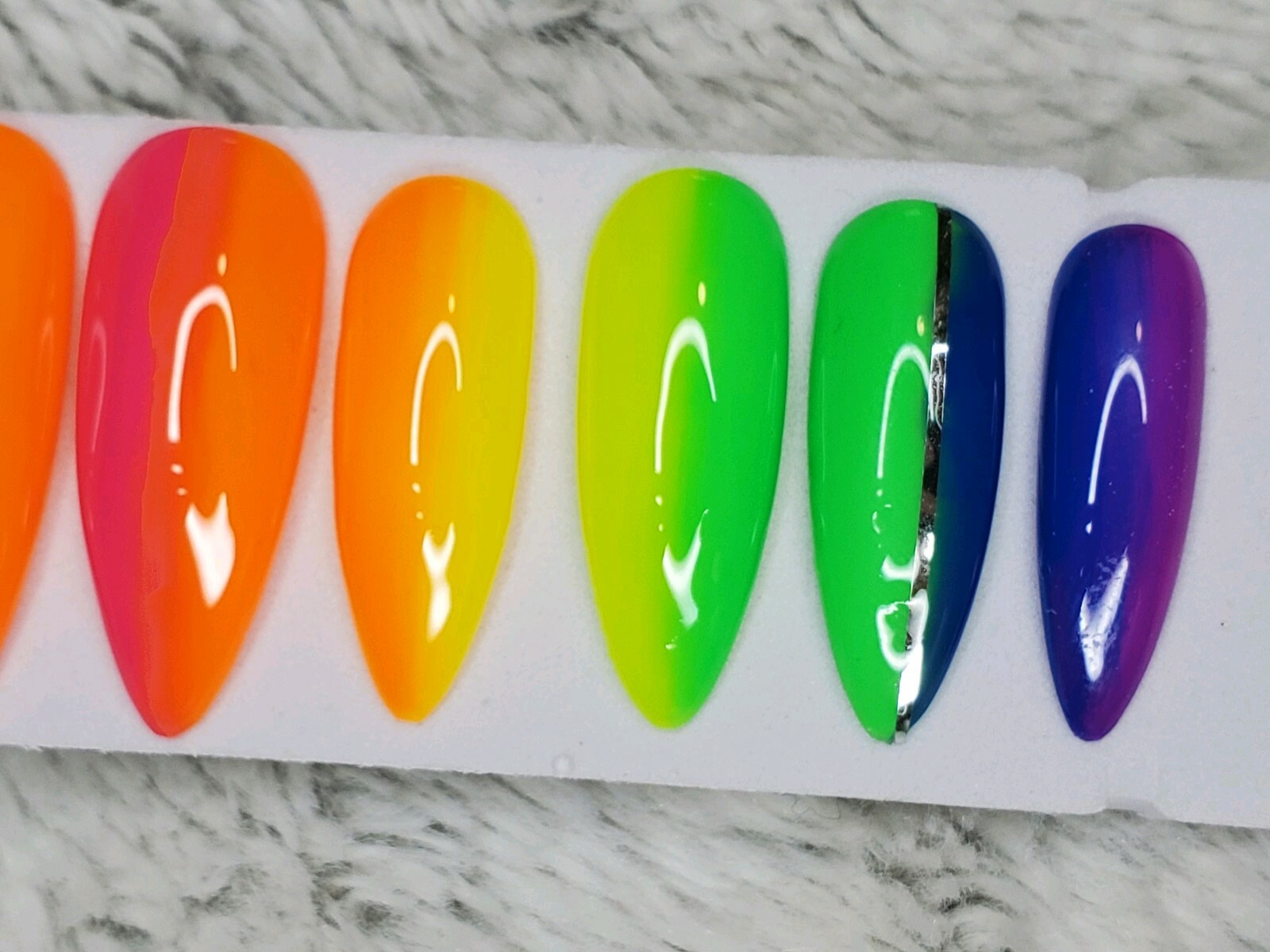 Neon Rainbow ombre stiletto nails Gel Press On nails pride pink orange yellow