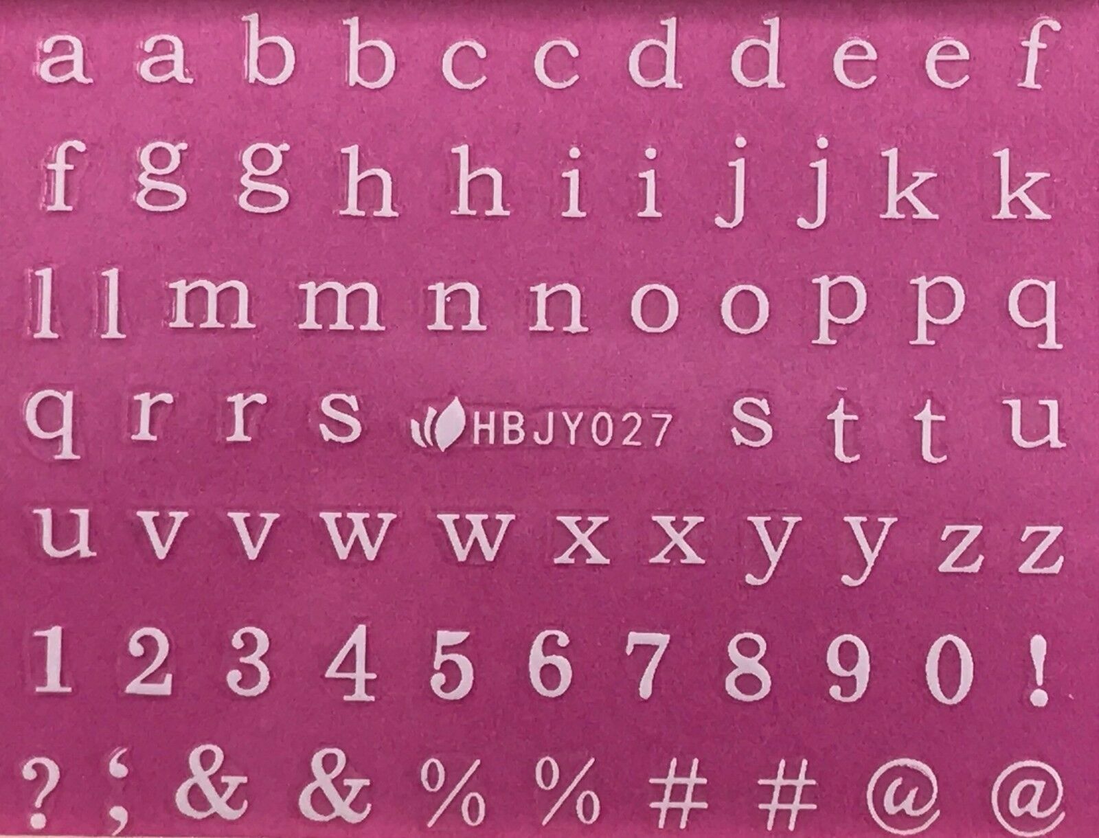 Nail Art 3D Decal Stickers Lowercase Alphabet White Letters & Numbers HBJY027
