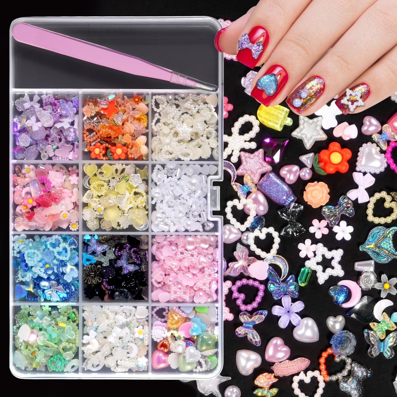 3D Mix Assorted Color Nail Charms, Acrylic Multi Blue Purple Small, S0-mix