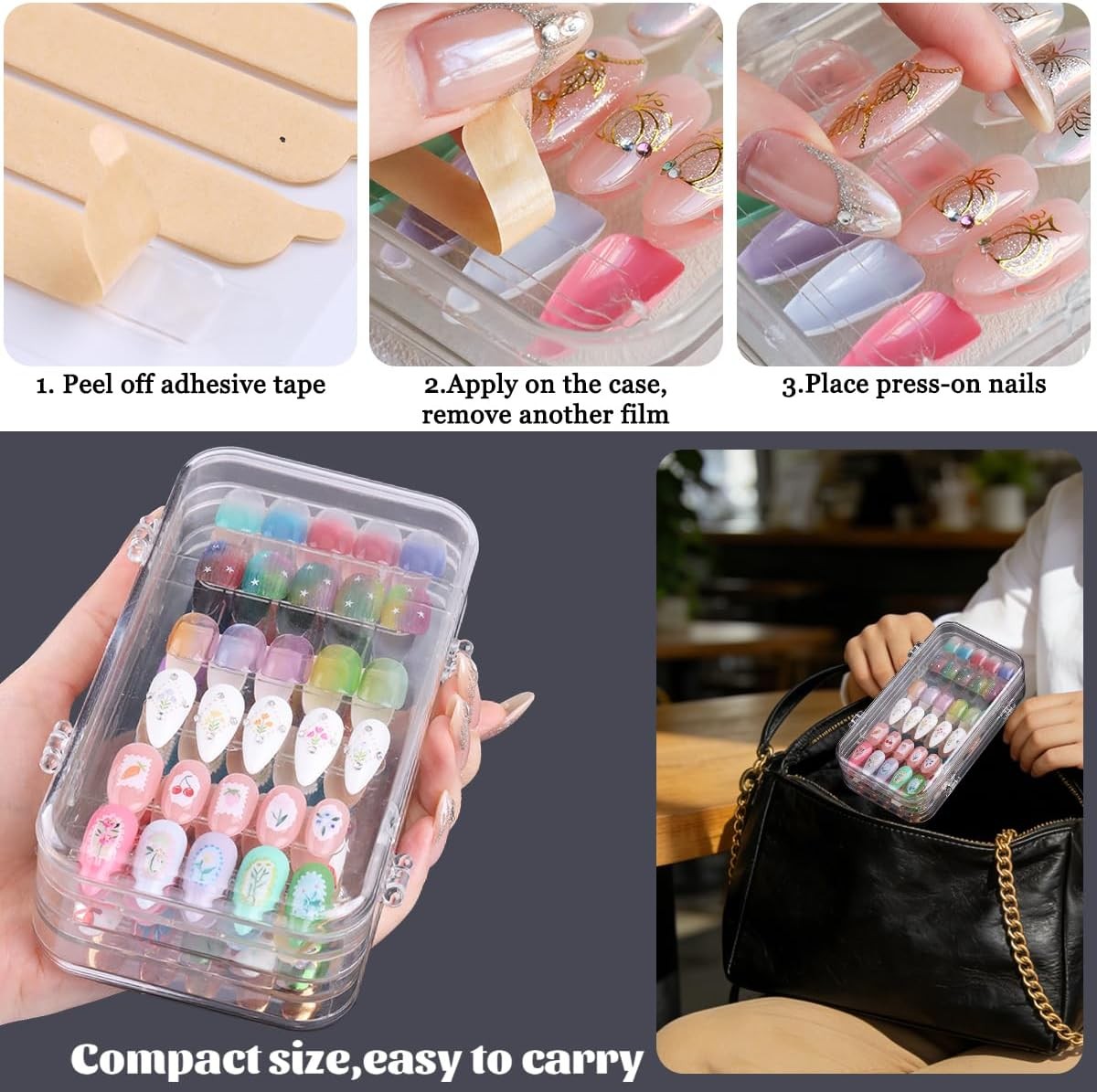 Press On Nail Organizer Case, Tri-Fold Clear Acrylic Empty Press On Nail Storage