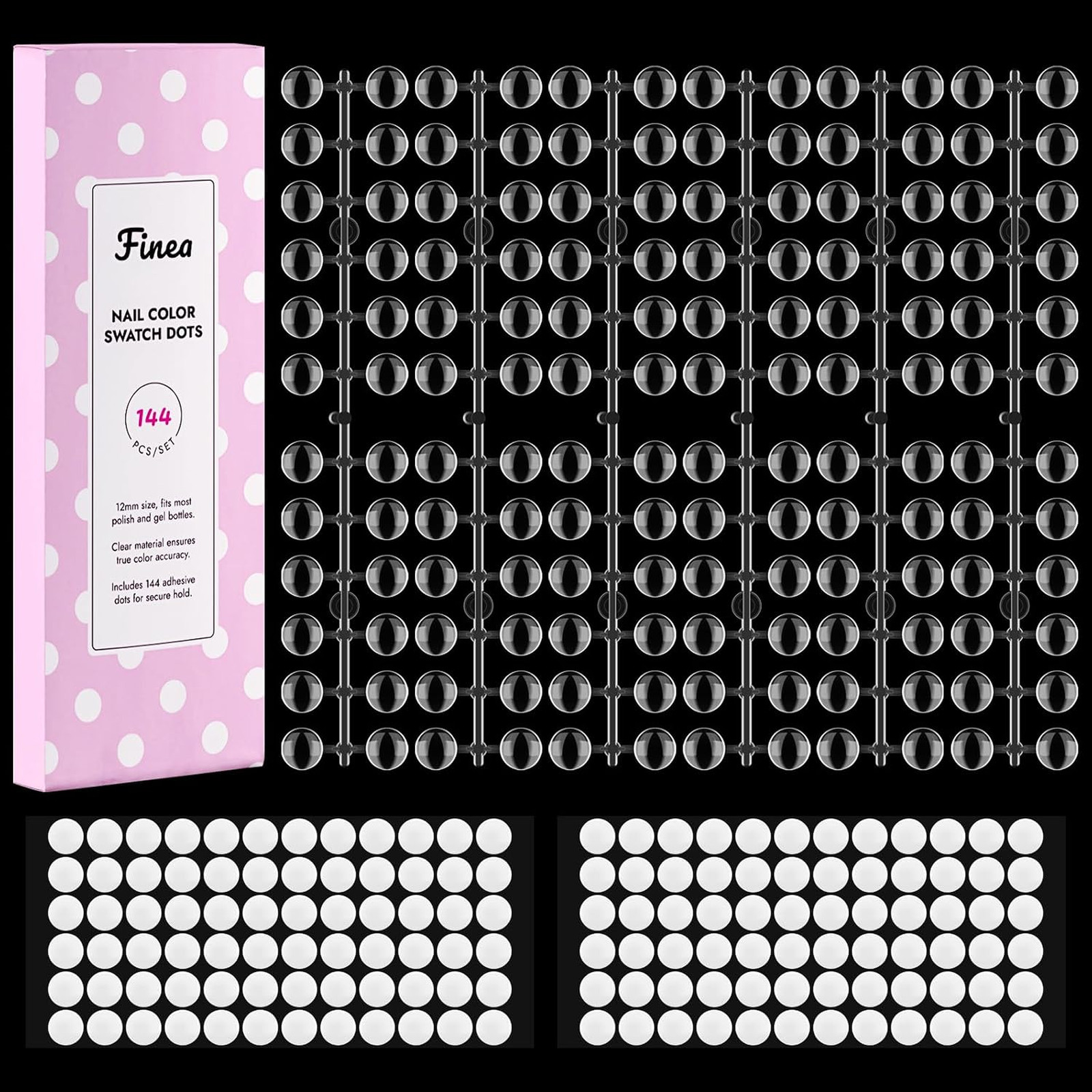 144 Pcs Gel Nail Polish Color Swatch Dots Clear with Stickers Acrylic Labels