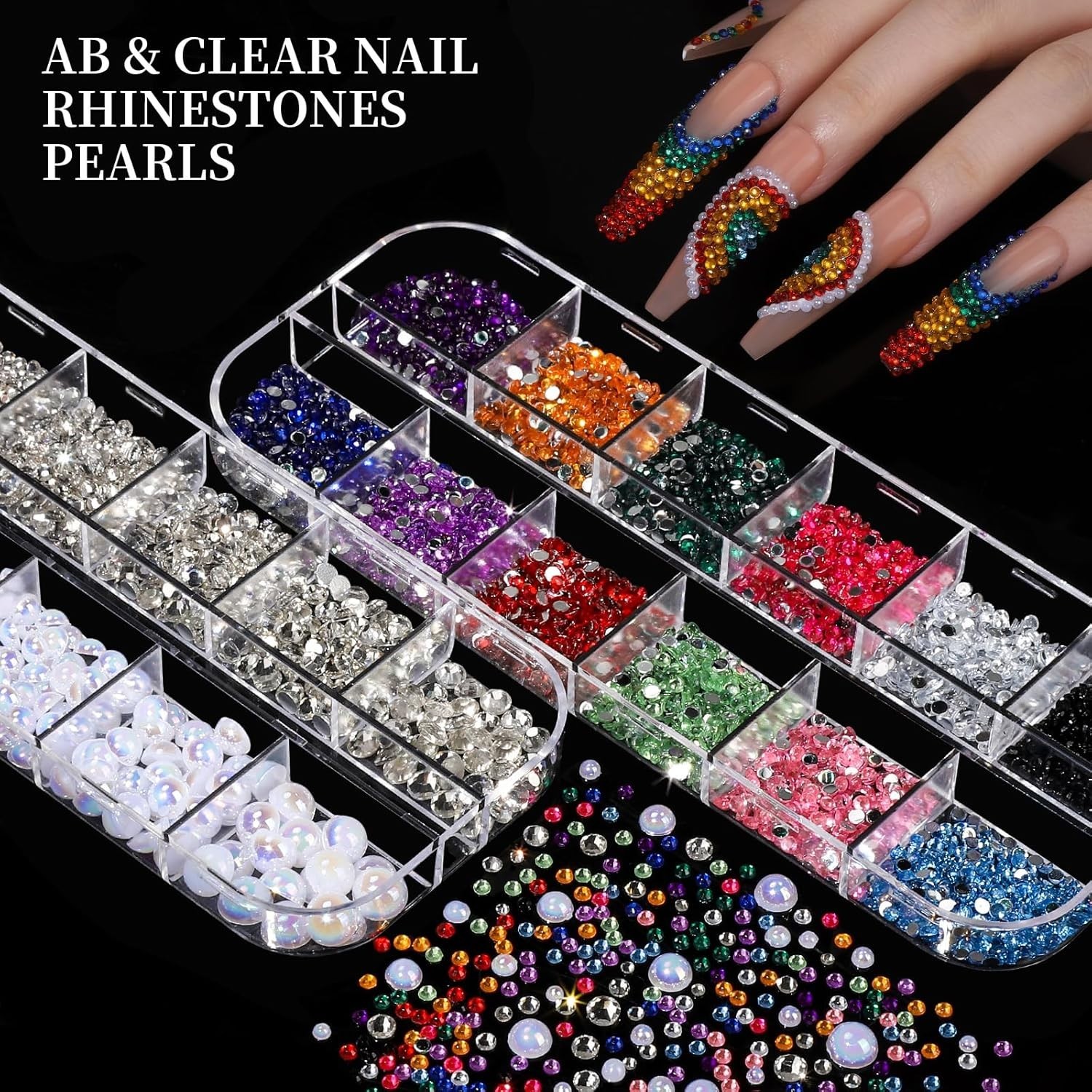 Nail Charms, Nail Rhinestones Kit with 8 Boxes of Nail Gems, 3D Charms for Nails