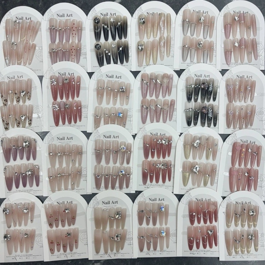 40pcs Mixed Color Random Square Patch Nail Set, Handmade Elegant White French
