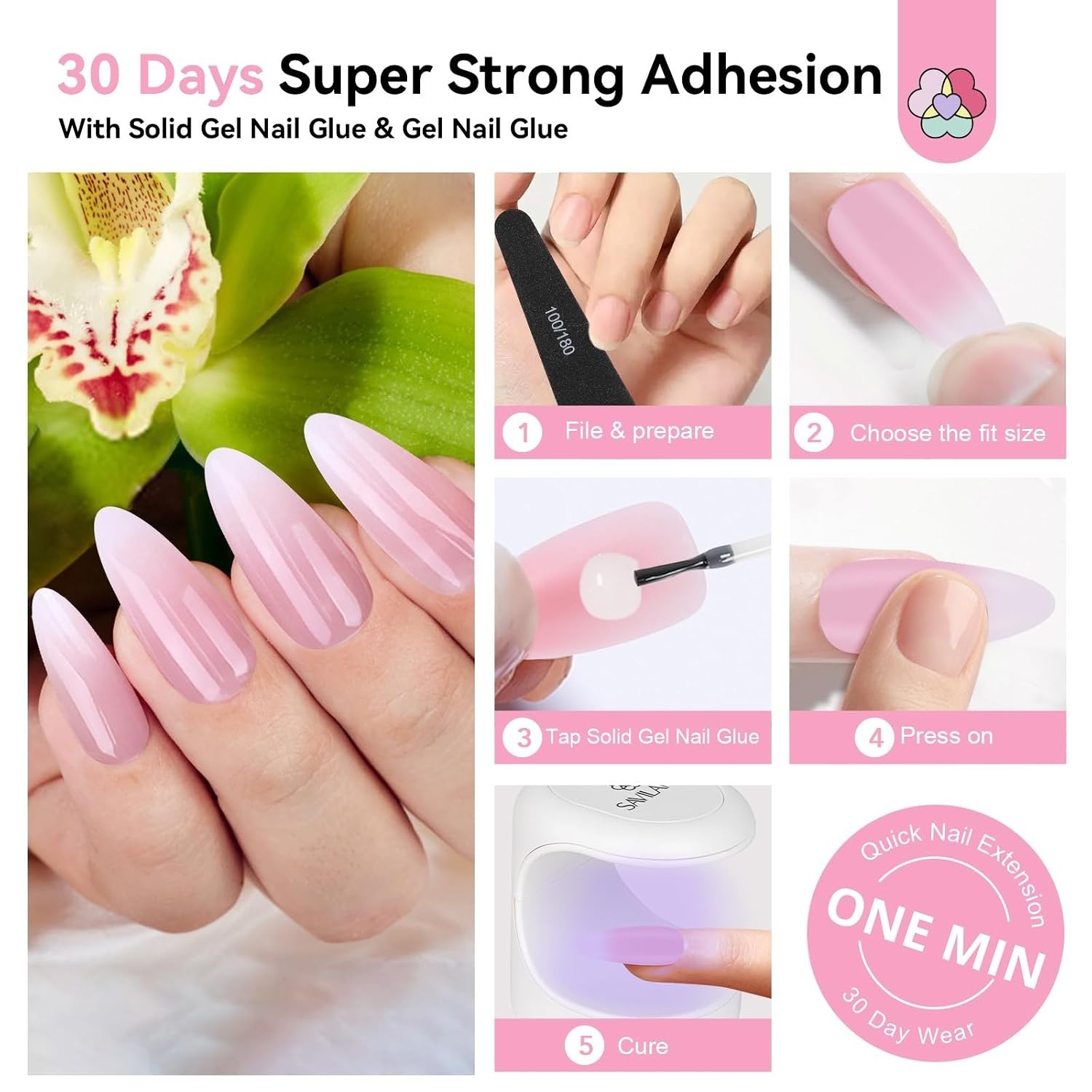 Pink White Ombre Almond Press On Nails Set
