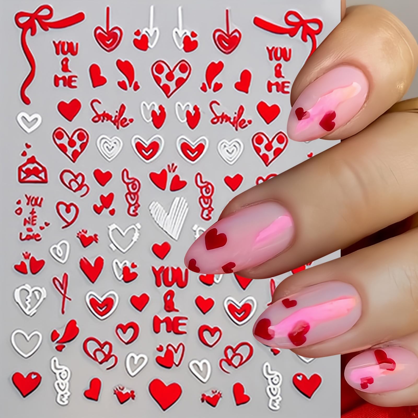 Valentine’s Day Heart Nail Art Decals Self-Adhesive DIY Manicure Decorations