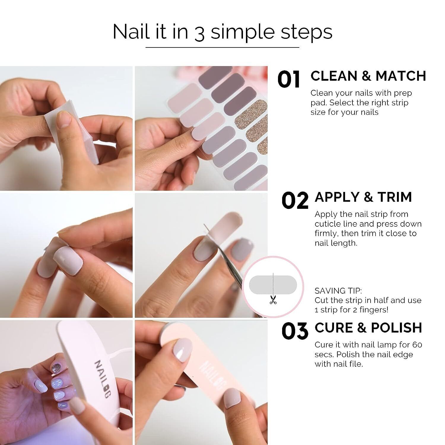 Gel Nail Sticker Semi Cured Gel Nail Strips Lasting Nail Sticker UV Lamp Needed