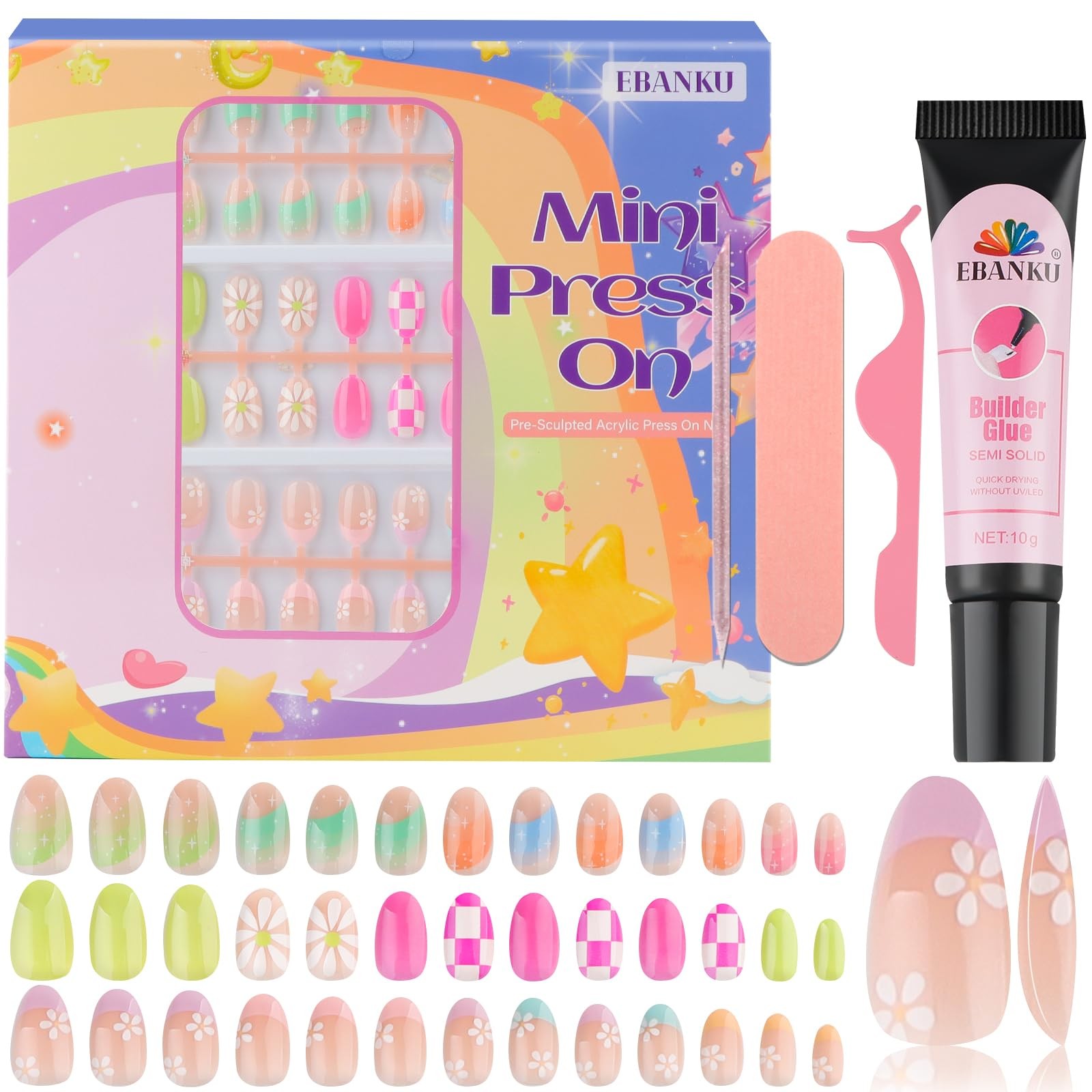 78 Pieces Press on Nails for Kids, 3 Pack Kid Fake Nail Kit Old Colorful Flow…