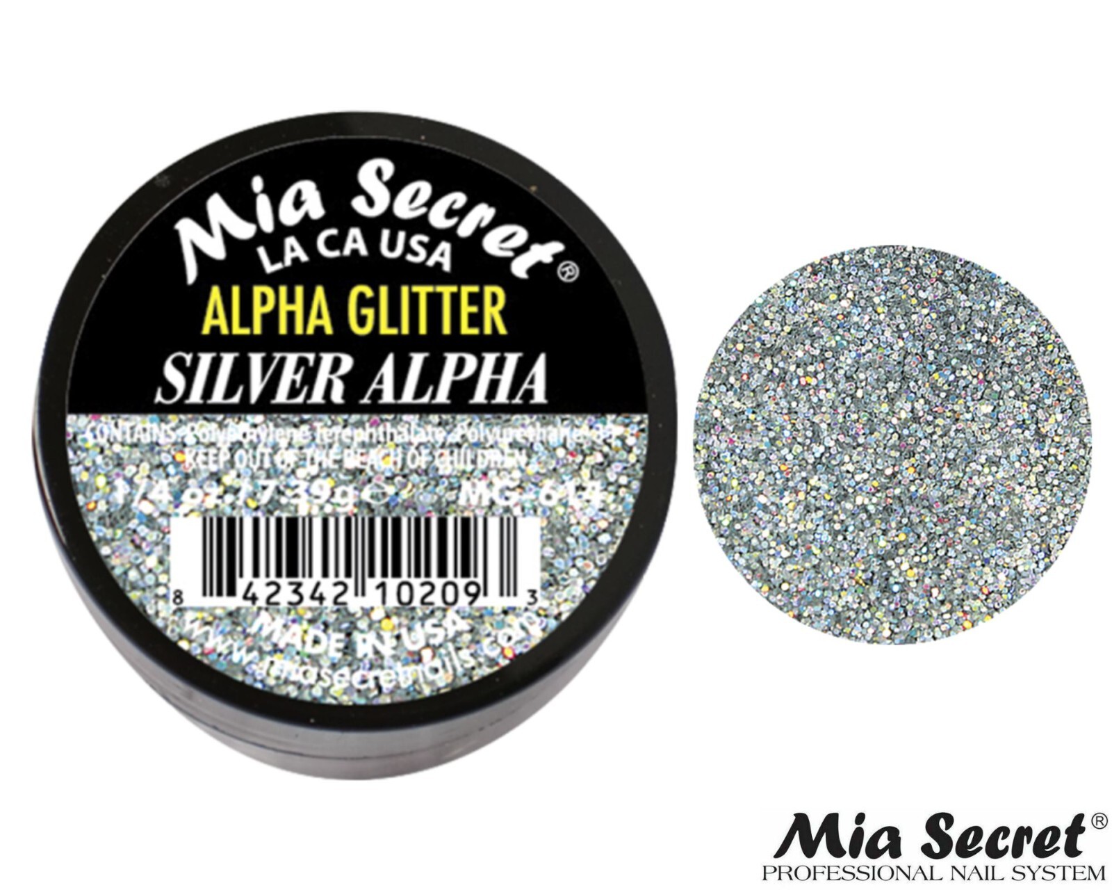 MIA SECRET Nail Art Powder 1/4oz- Silver Alpha (ALPHA GLITTER)
