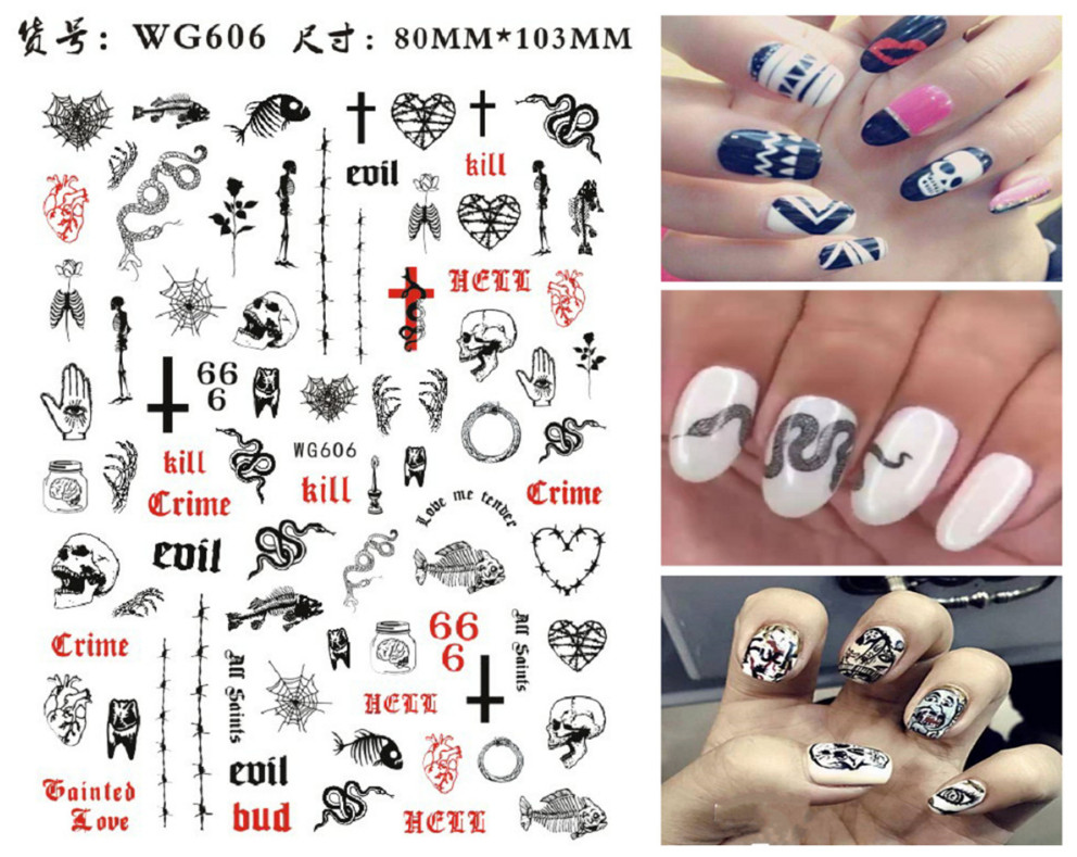 Skull Snake Cross Dragons Tiger Evil Design Nail Art Stickers Slide Decals NH11