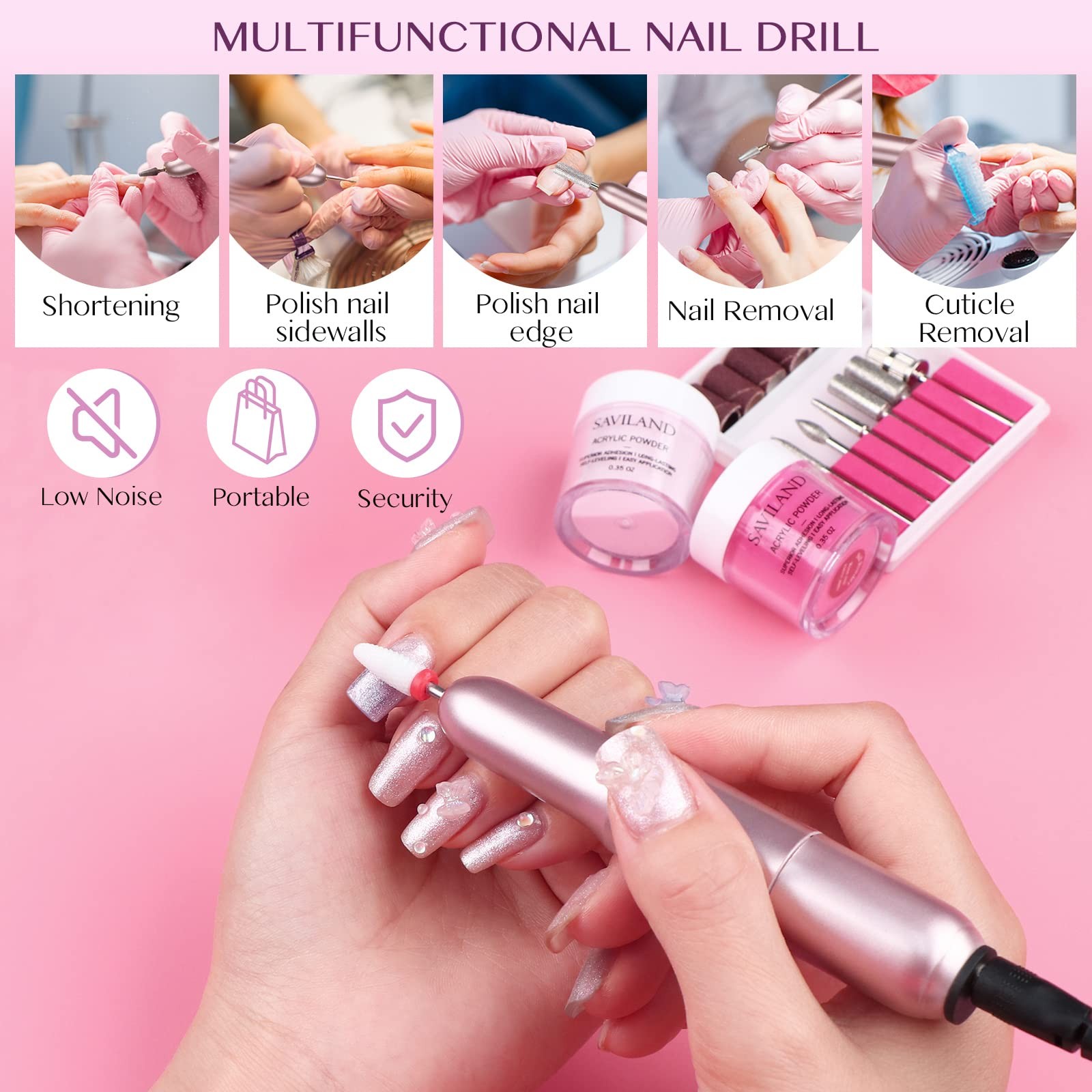 SAVILAND White acrylic nail kit with drill