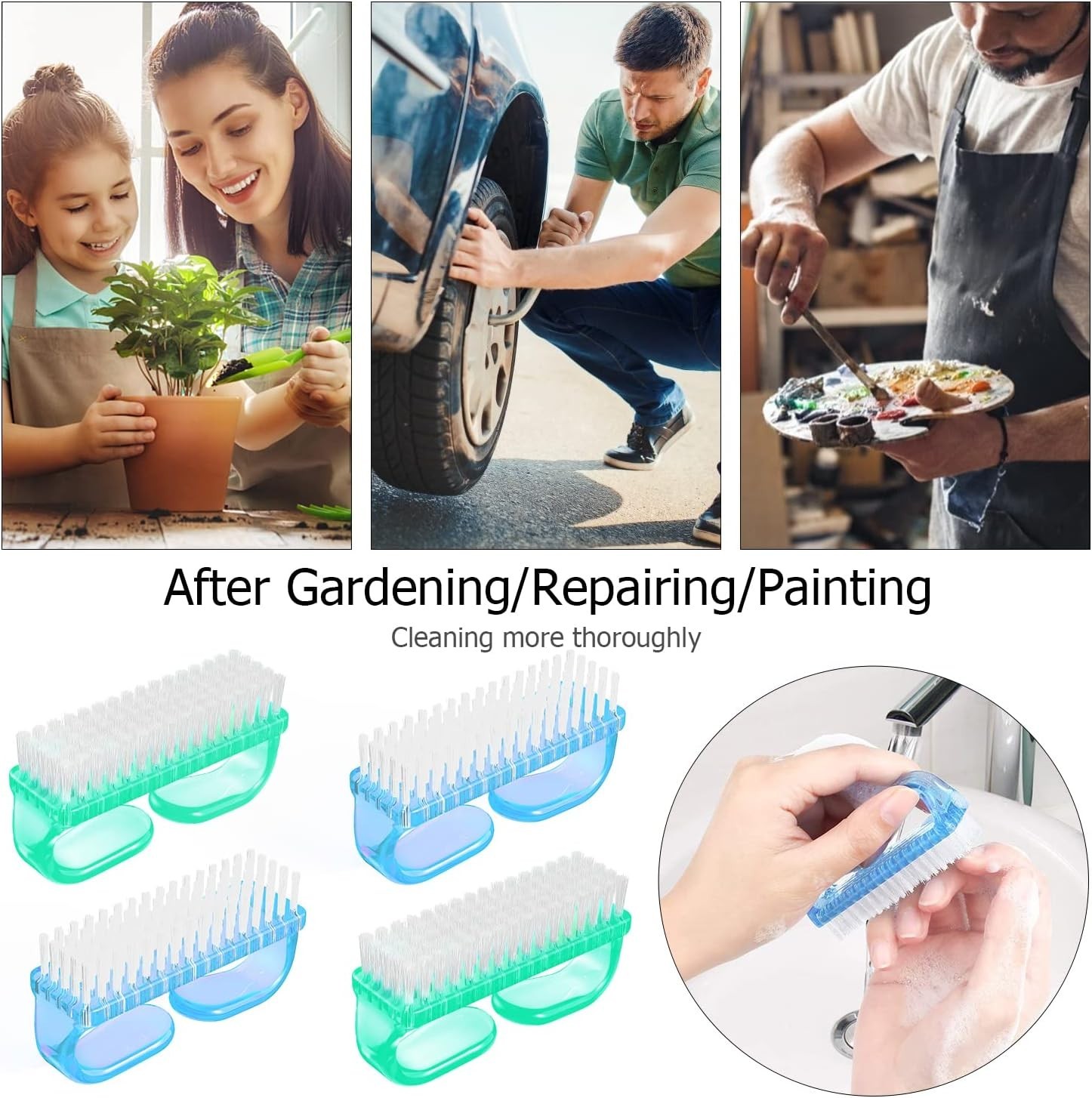Gentle Clean Fingernail Brush Kit – Ideal for Home & Travel, 4 Brushes Included