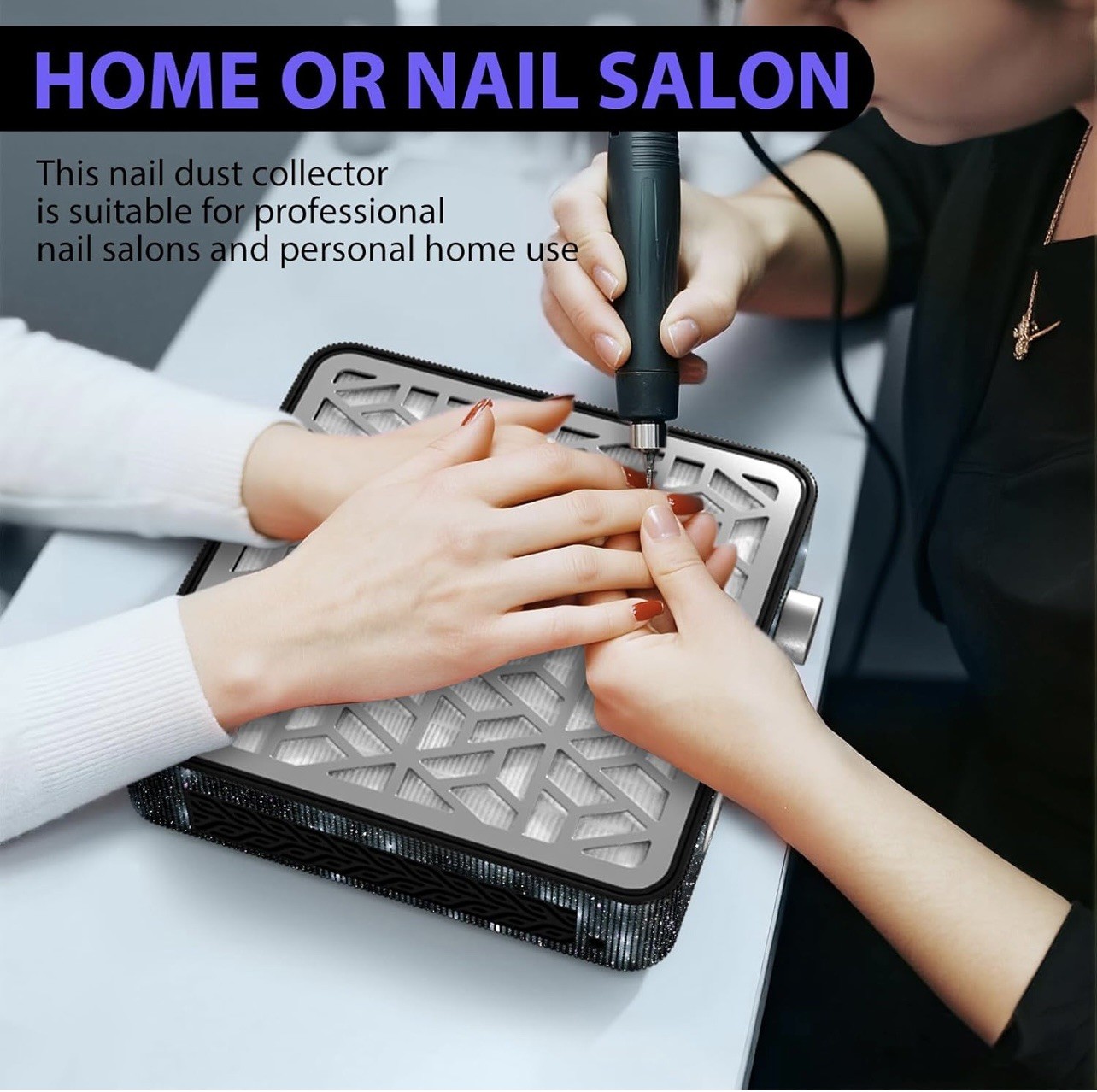 Nail Dust Collector Black Diamond HEPA Powerful Suction Salon Vacuum Bling