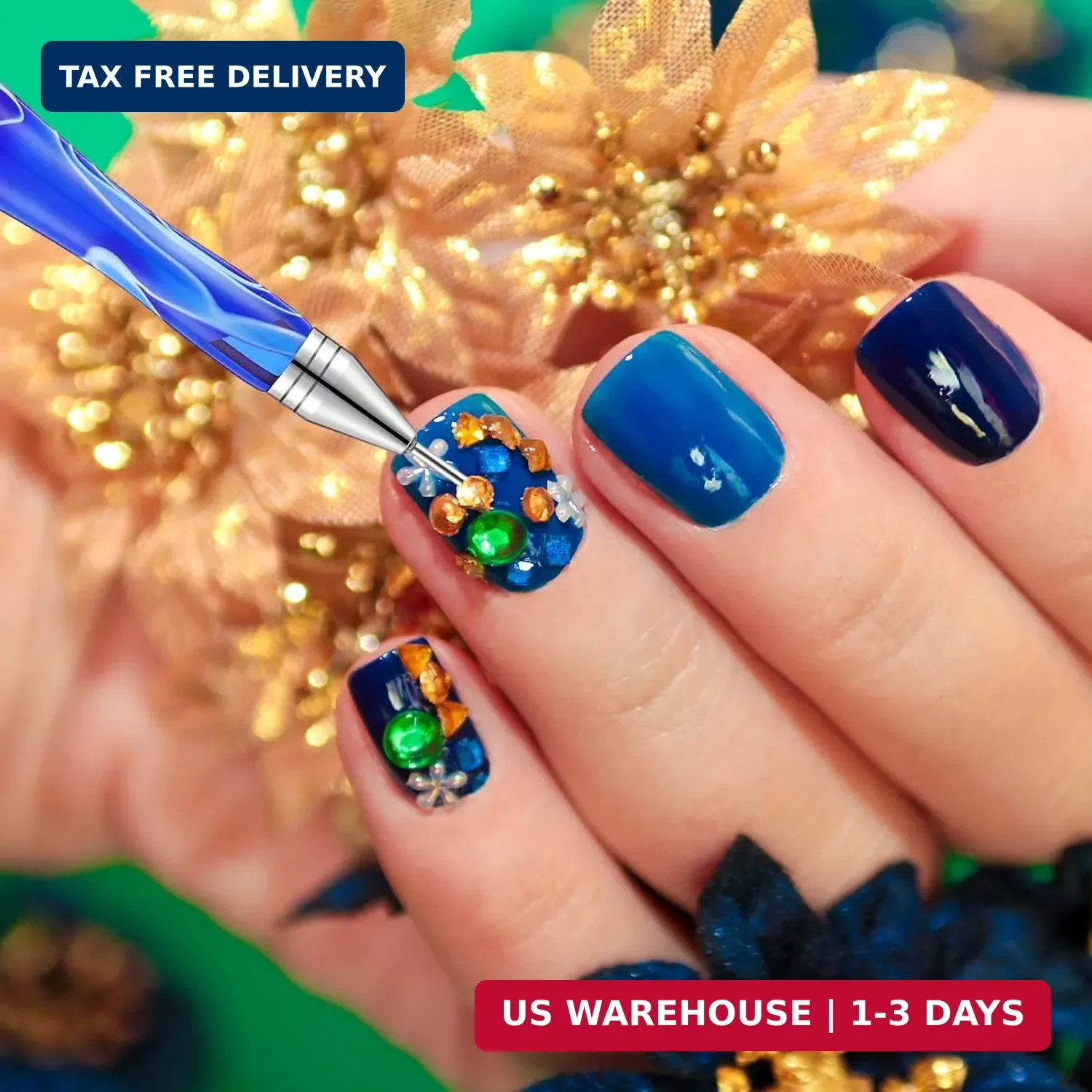 Tatuo 4 Pcs Dual Ended Nail Rhinestone Picker Tool Wax Tip Comfort Rhinestone Pe