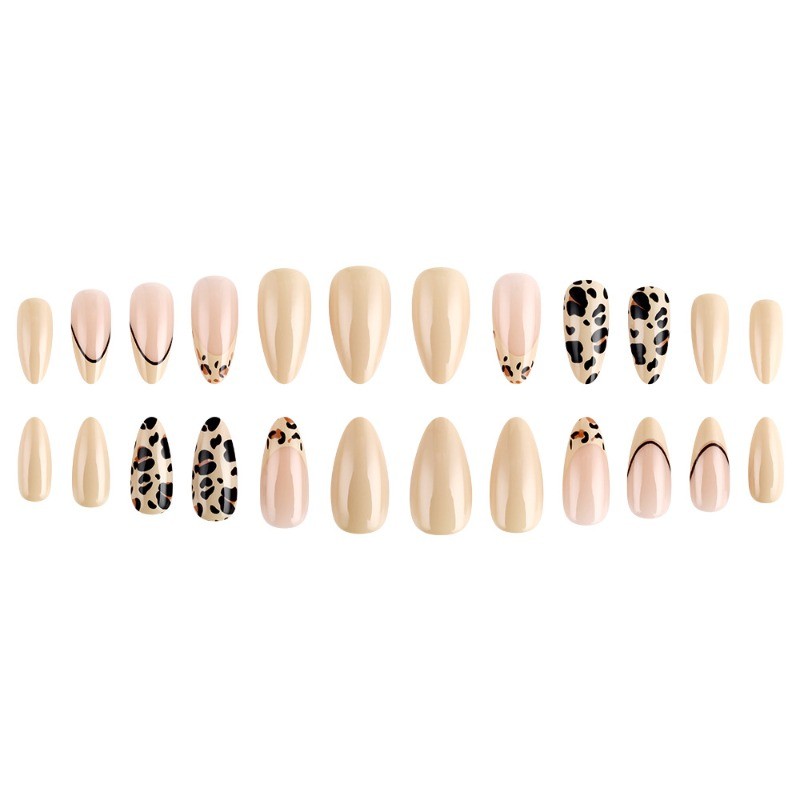 48pcs-Trendy Mixed Design Press on Nails, Almond with Leopard & Nude Accents