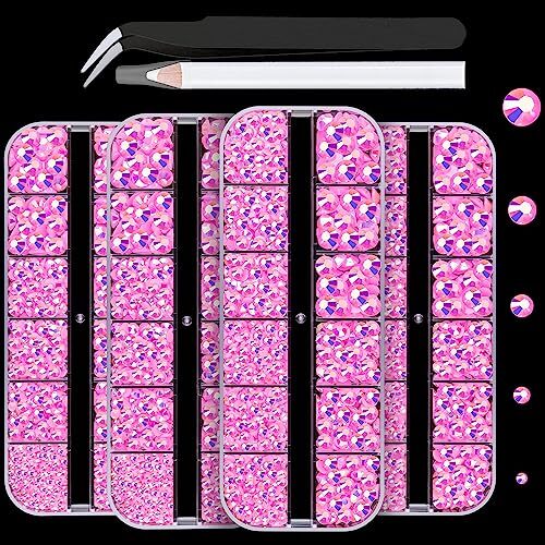 BELLEBOOST 7000PCS Resin Rhinestones Kits, Medium Amount-4 Boxes 26 Pink AB
