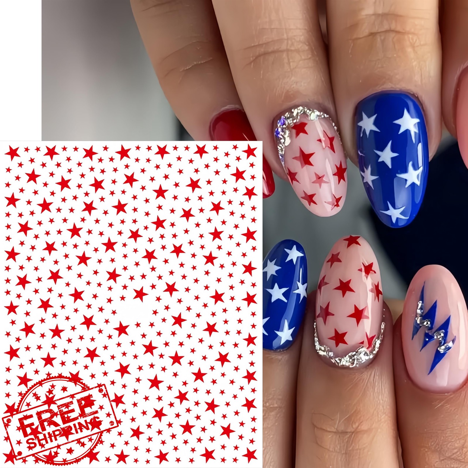 SHUXILIN Blue Red White Star Nail Stickers