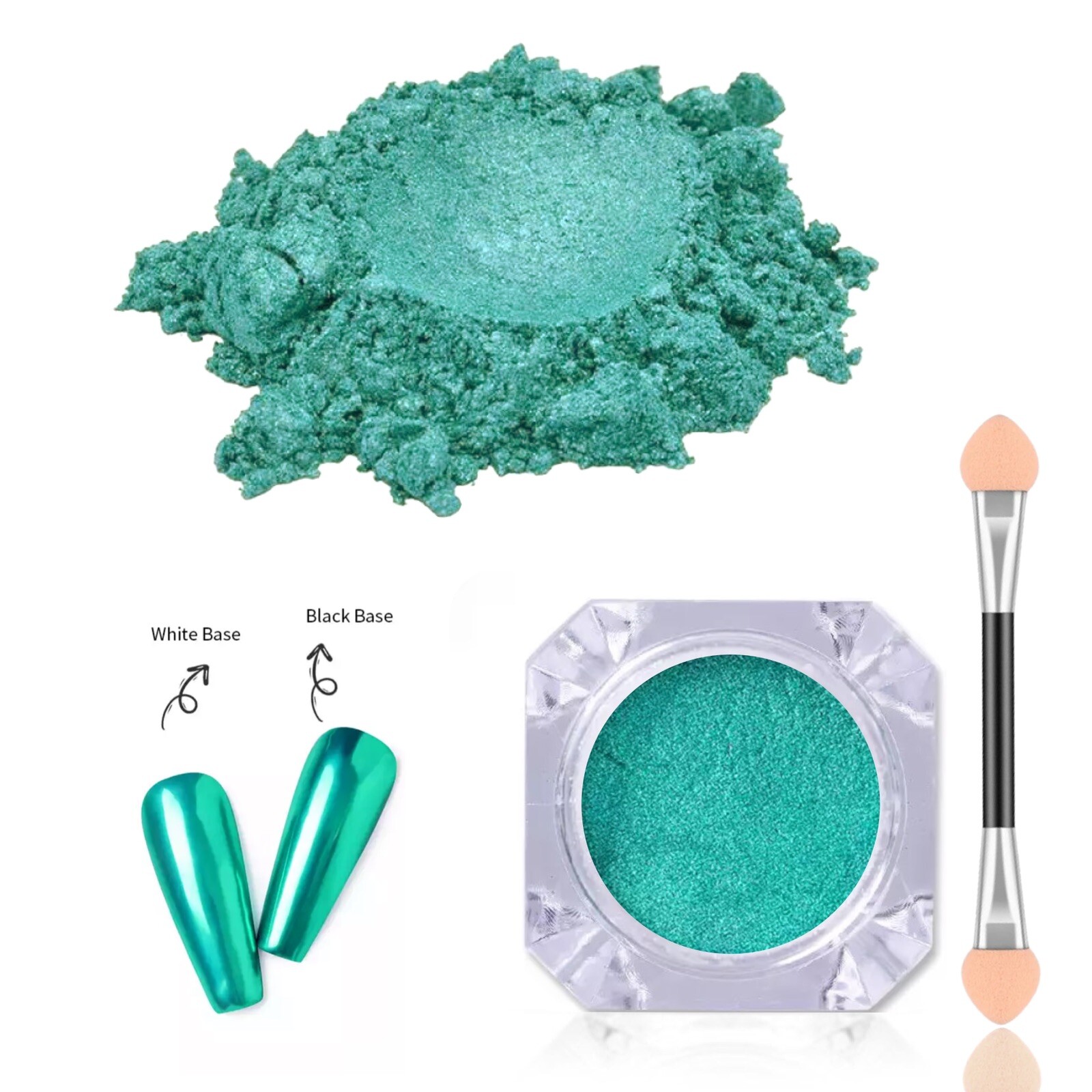 Turquoise Nail Powder Mirror Chrome Nails Teal Shiny Effect Mermaid Pigment Dust