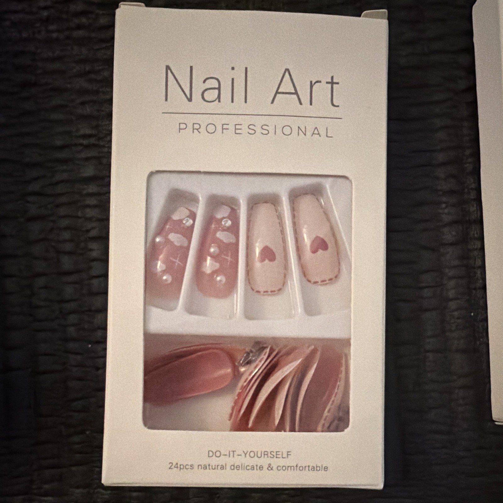 Nail Art Professional Press-On Nails Pink/White 3D Heart Full Cover Pre-Designed