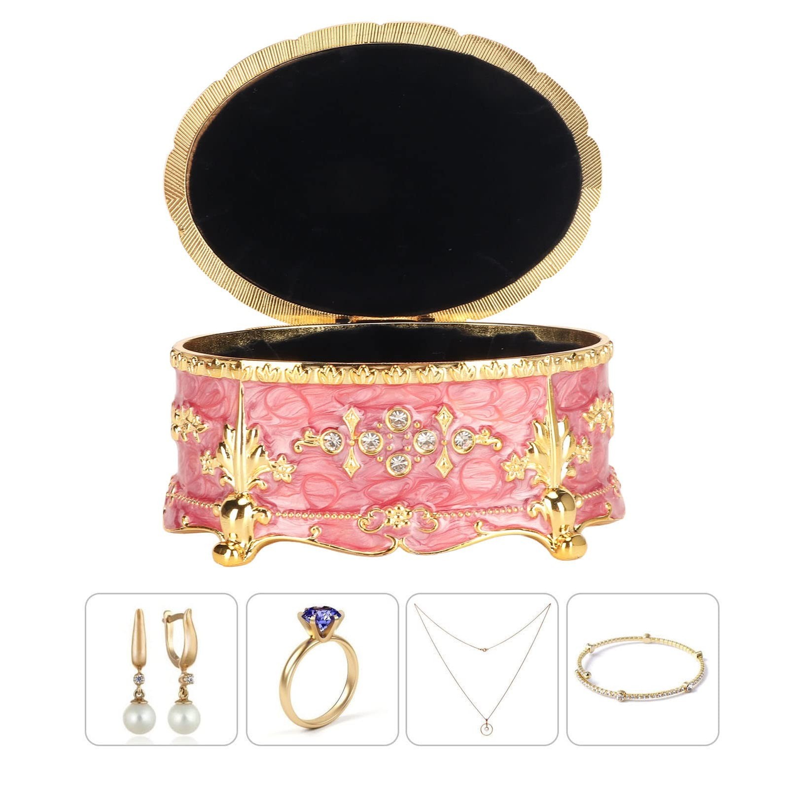 Emoshayoga Vintage Trinket Box, Jewelry Box Zinc Alloy Decorative Pink for Ho…
