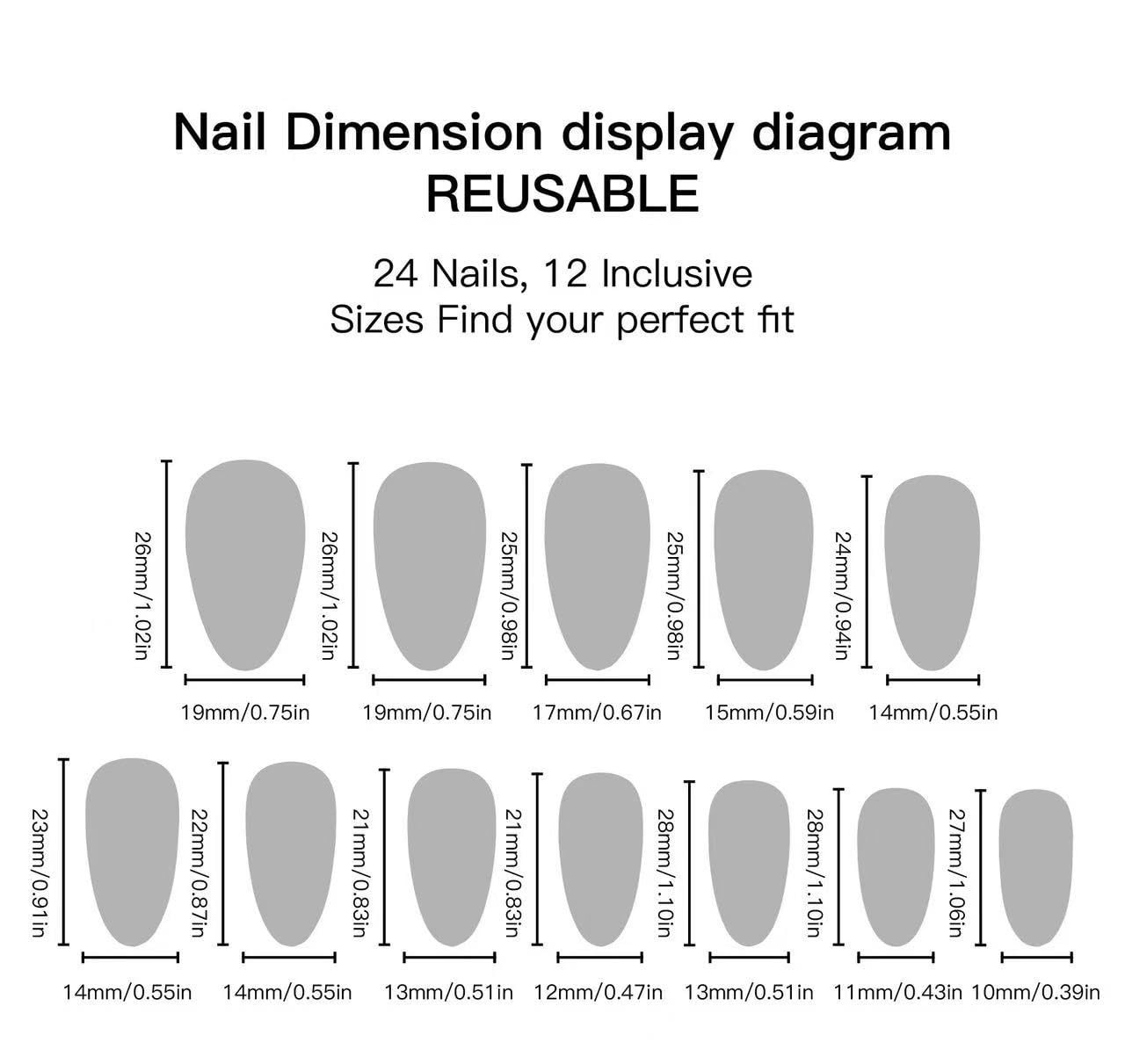 French Almond Gel Press On Nails Short, Glossy Fake Nails 24Pcs 16 Sizes, Inc…