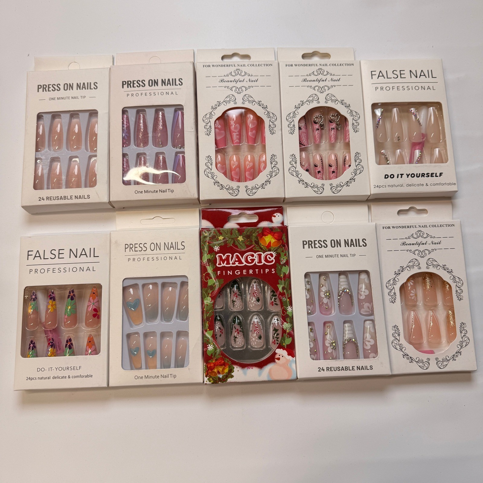 Lot of 10 Pack of 24 New False Press On Nails Assorted Designs and Colors №N22