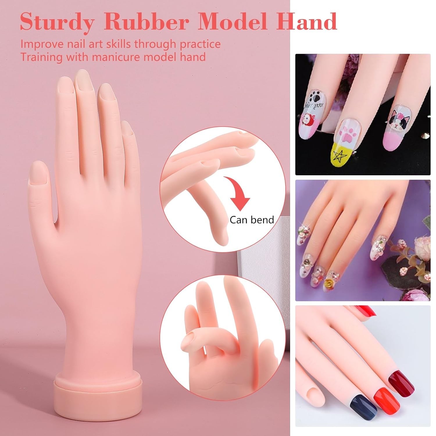 Professional Acrylic Nail Kit – Practice Hand Set with Powder, Brush, DIY Sta…