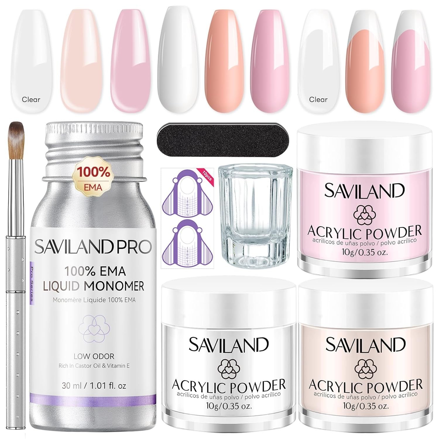 SAVILAND Acrylic Nail Kit Beginner Clear Pink Nude Powder Liquid Brush File