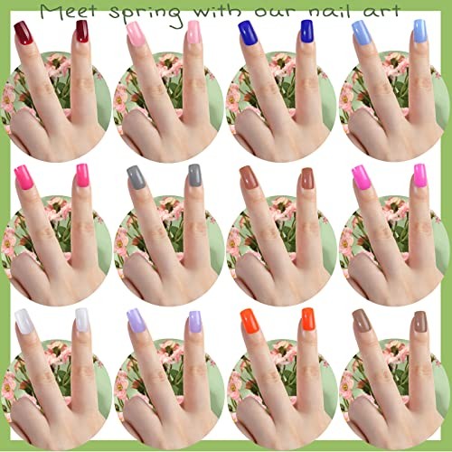 24 Colors Press on Nails Square, 24 Packs 576PCS Press on Medium Square Glossy