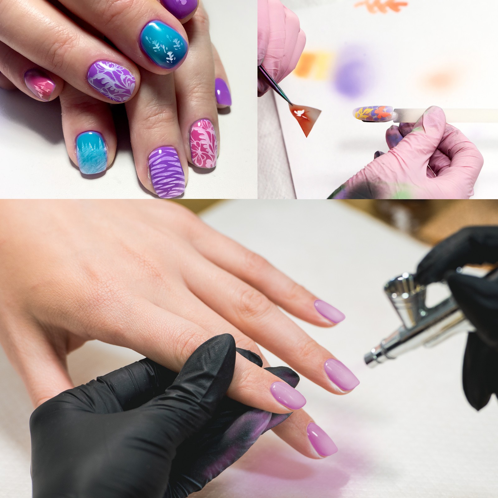 NAIL ART AIRBRUSH KIT-SET-Air Compressor-Paint-20pk Stencil Design Dual Action