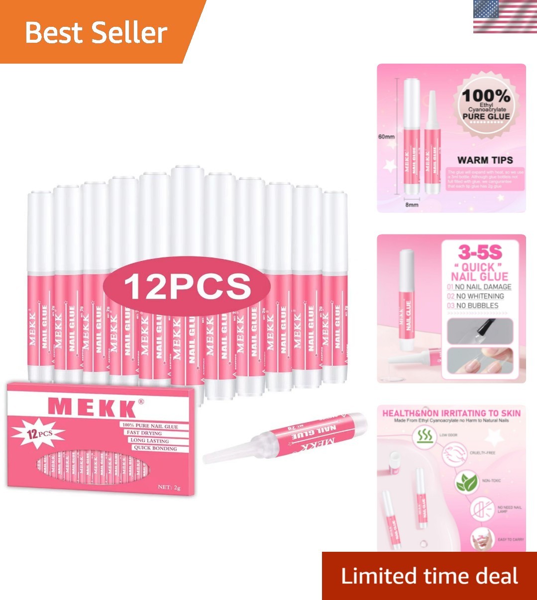 Professional Nail Glue – 12PCS, Super Strong Adhesive for Acrylic & Broken Nails