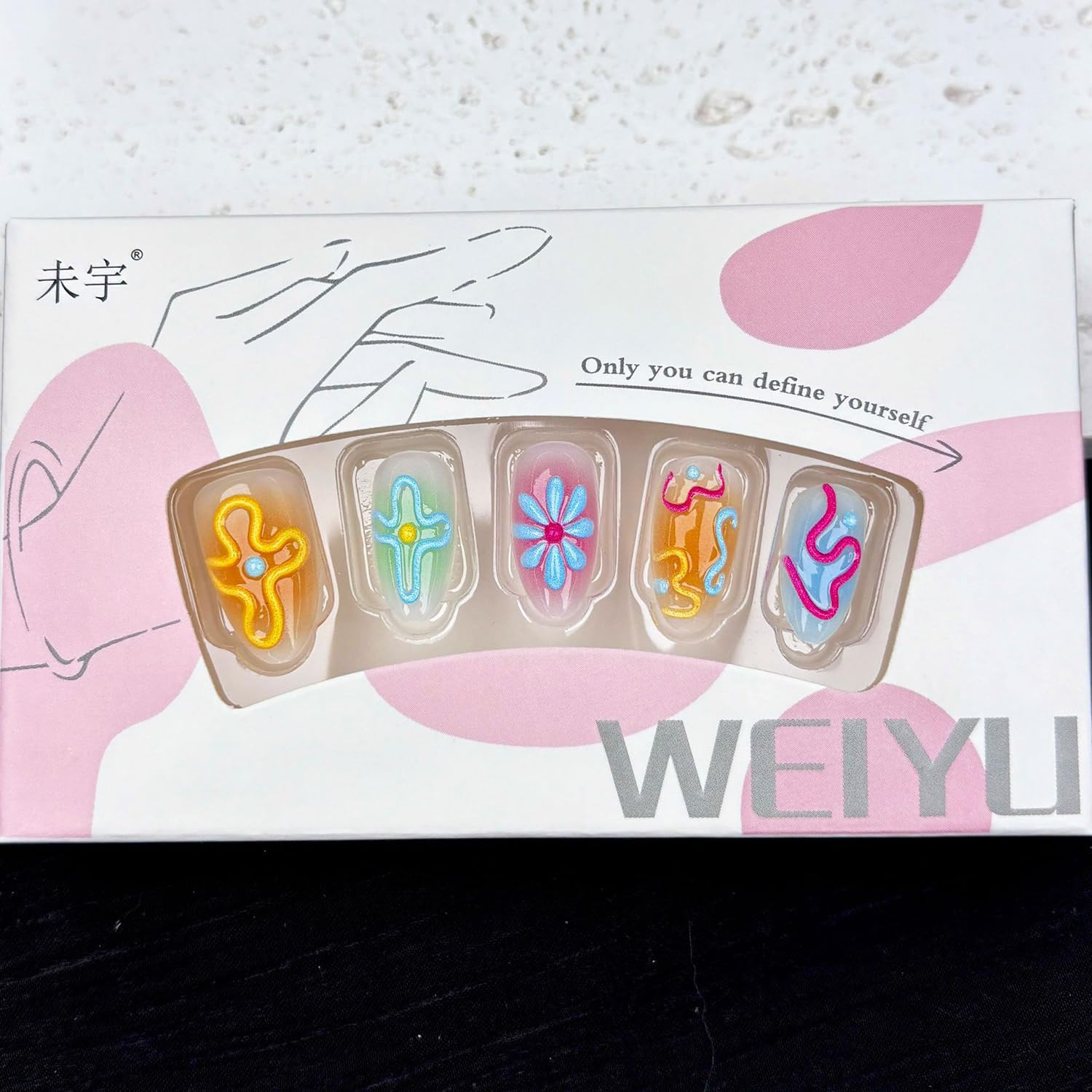 30Pcs Colorful Flower Press on Nails Short Almond Fake Nails with 3D Designs Spr