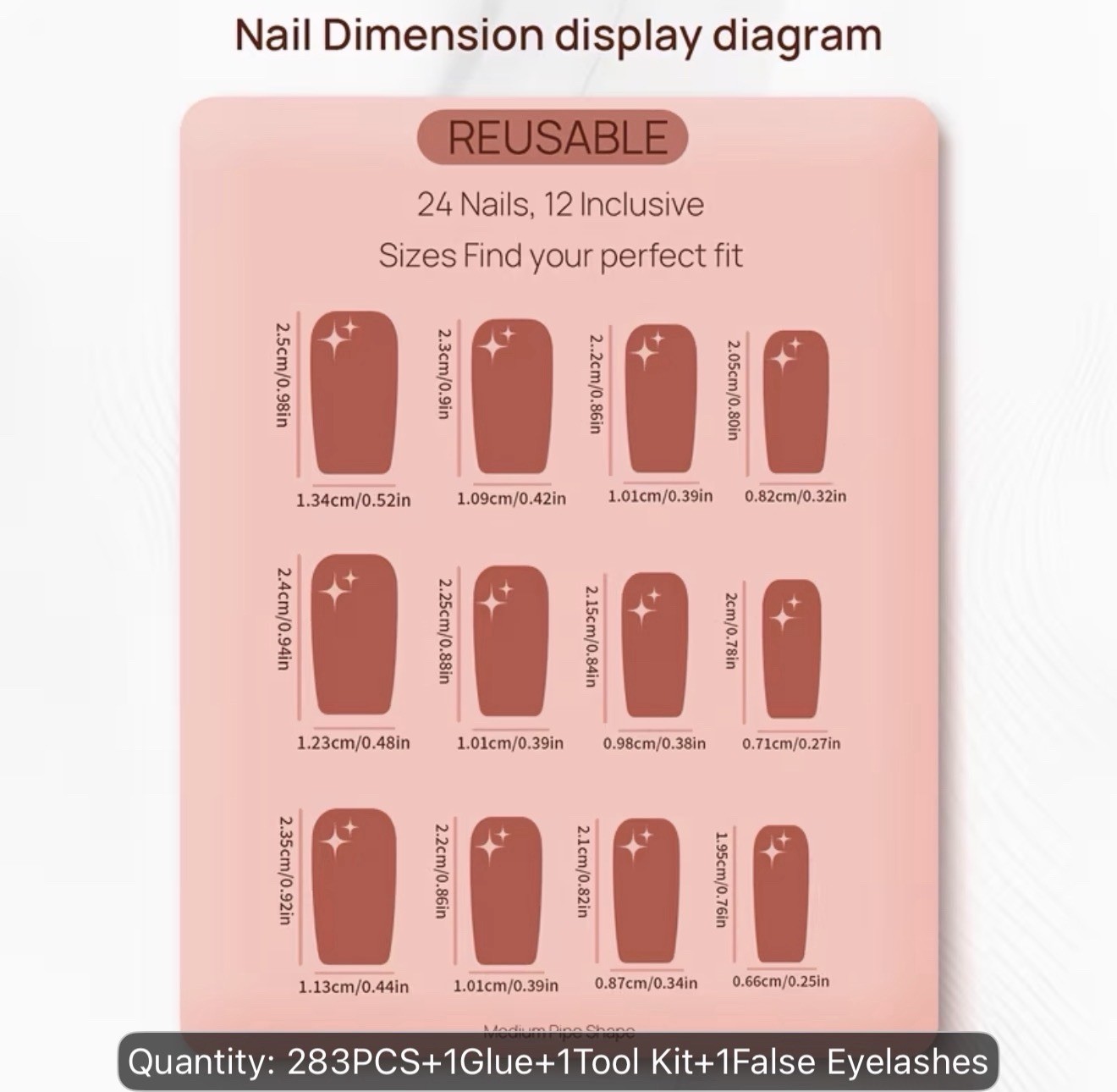 283pcs12bags Almond Press On Nails, Elegant French Style with Rhinestones, Heart