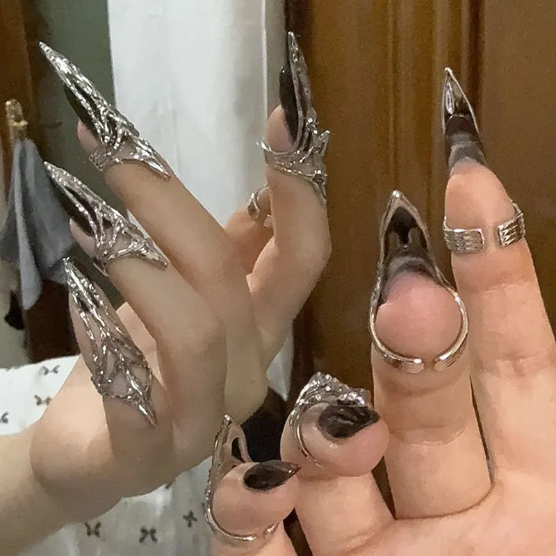 New Gothic Rock Machinery Manicure Fingertip Ring Nail Ring Punk Metal