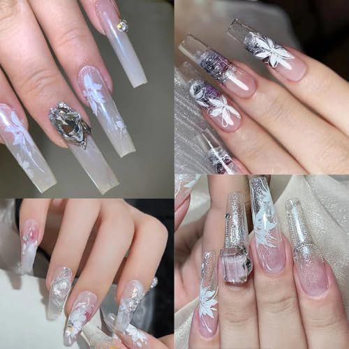 10Roll/Box White Flowers Nail Foil Transfer Stickers for Nail Art Design 3D