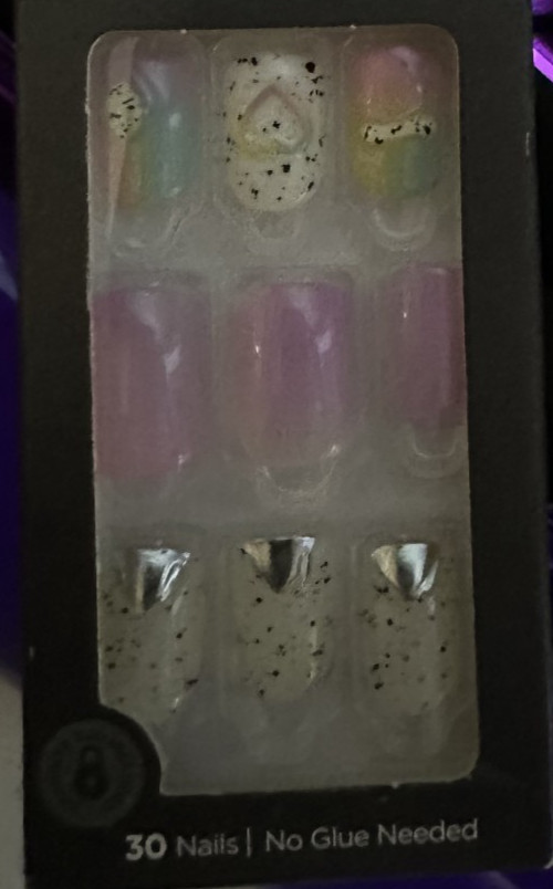 Impress! premium Nails 3D Heart accents Short Square Pink Silver blue set of 30