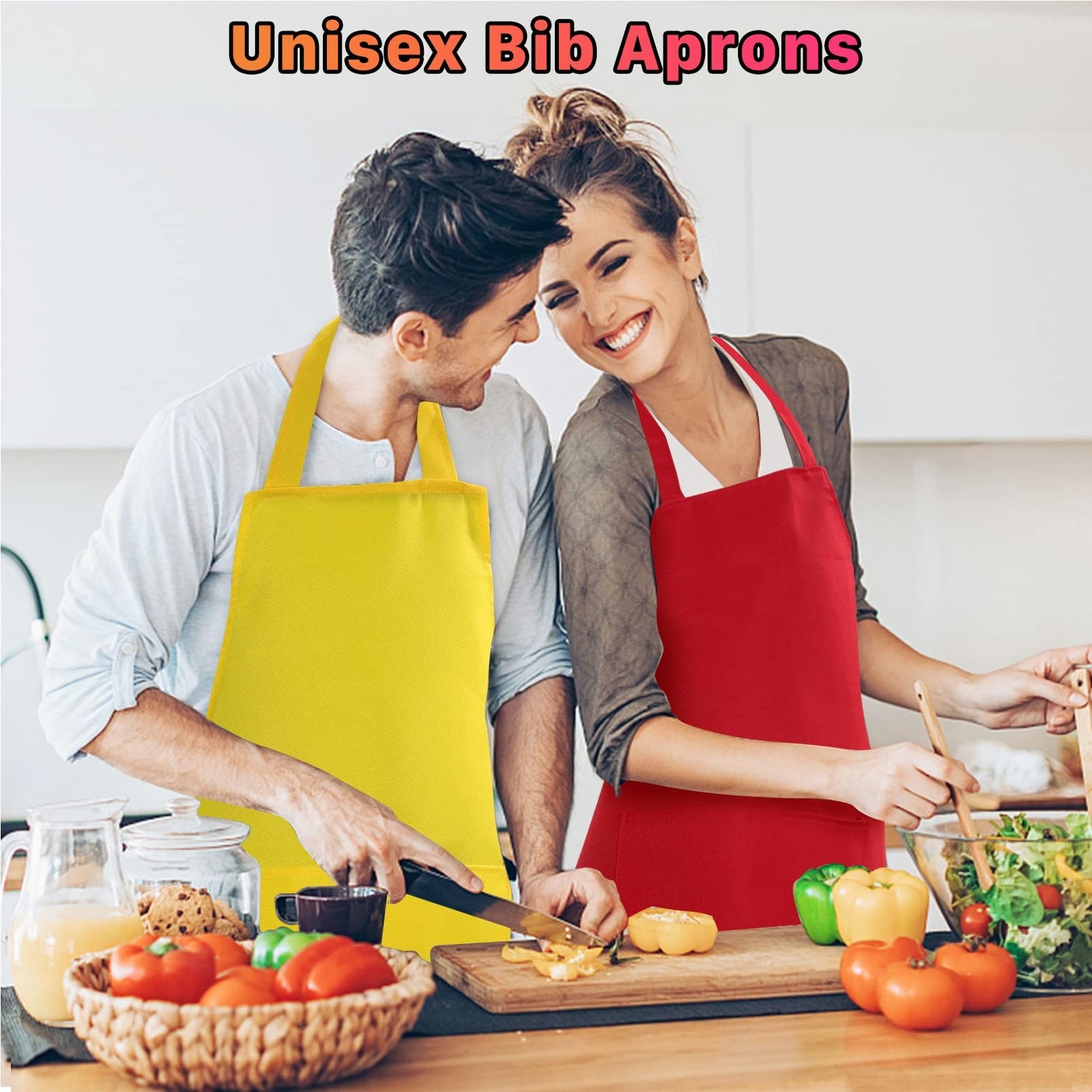 8 Pack Plain Bib Aprons Bulk,Mixed Color Apron with 2 Front Pockets,Washable …