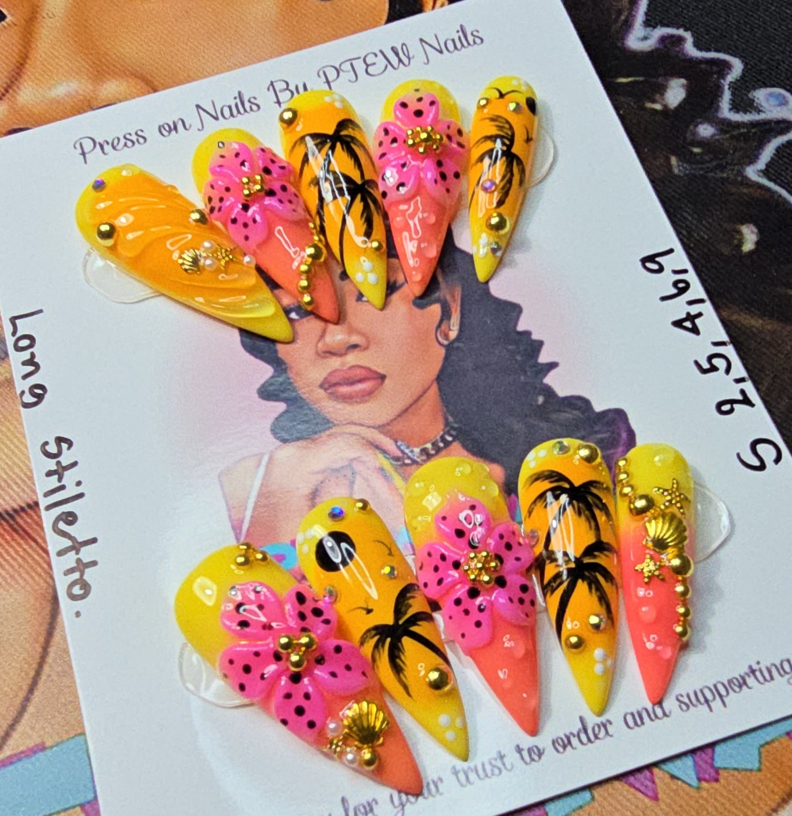 Handmade Gel Press On Nails, Small Size 2,5,4,6,9 Long Stiletto