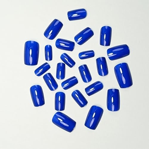 Royal Blue Press on Nails Short Square Fake Nails Glossy Chrome Medium Style 2